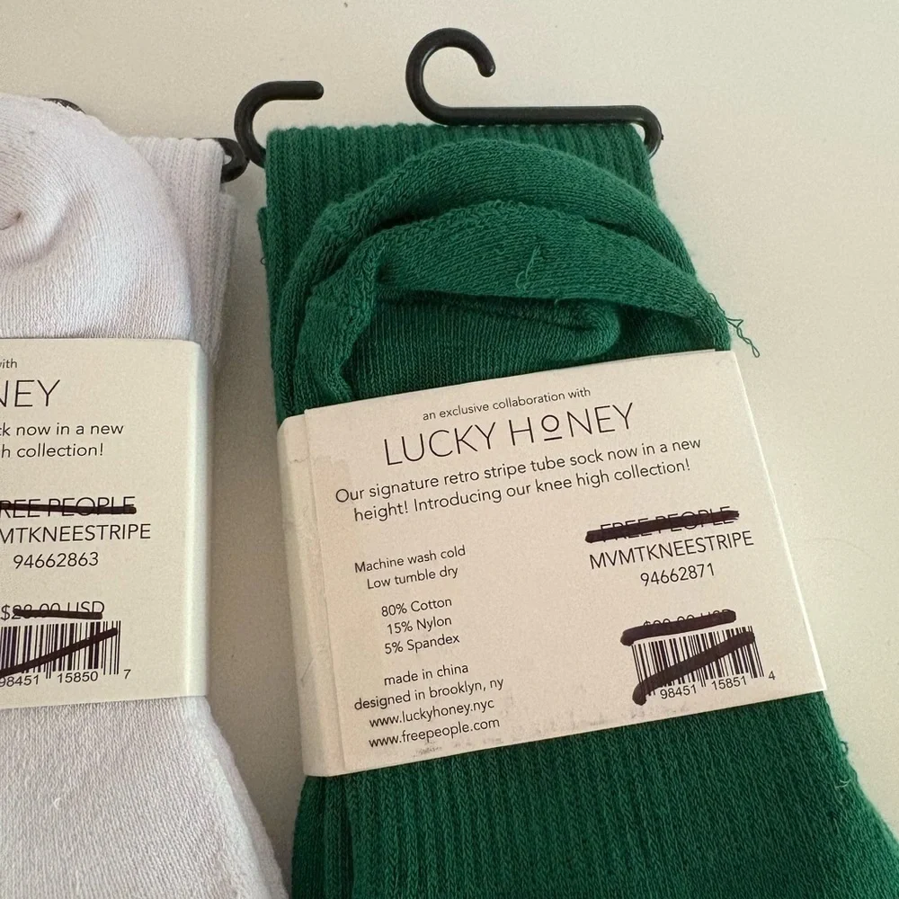 Set of 2 NWT Free People FP Movement Knee High Logo Stripe Socks